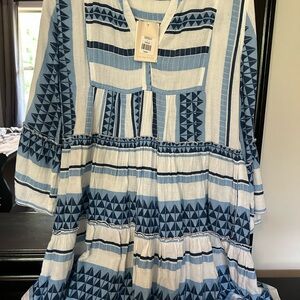 Elan Blue and White Tiered Ruffled Sundress